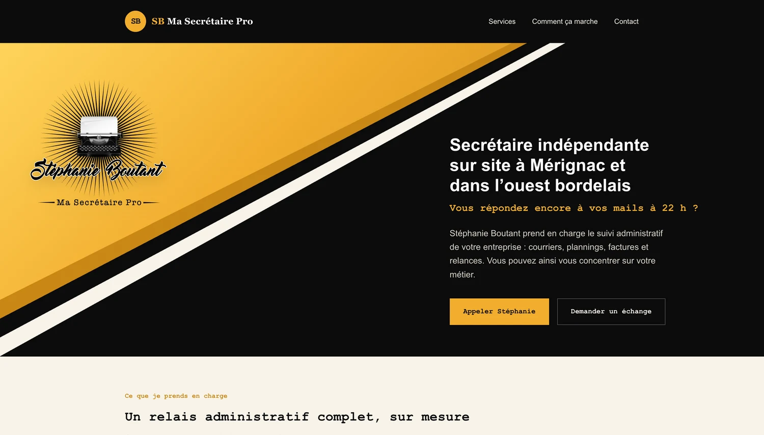 Site de SB Ma Secrétaire Pro, habillage noir et doré